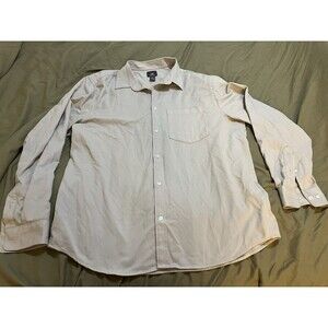 H&M Long Sleeve Shirt Mens XL Beige Cotton Pocket Front Button Down Regular Fit